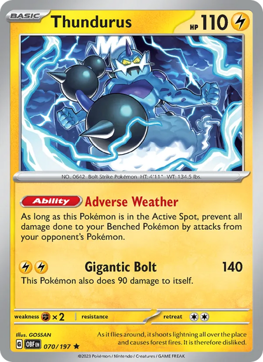 Thundurus 070/197  - Reverse Holofoil SV03 Obsidian Flames - Rare