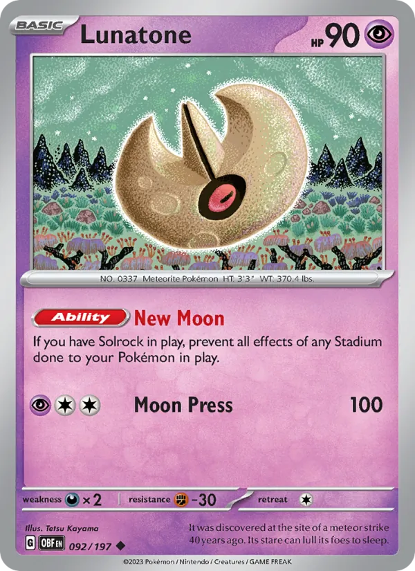Lunatone 092/197  - Reverse Holofoil SV03 Obsidian Flames - Uncommon