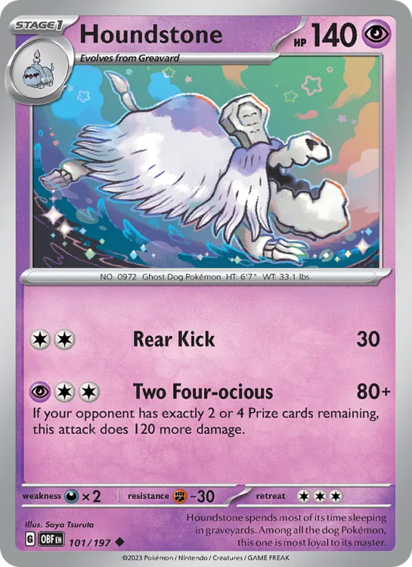 Houndstone 101/197  - Reverse Holofoil SV03 Obsidian Flames - Uncommon