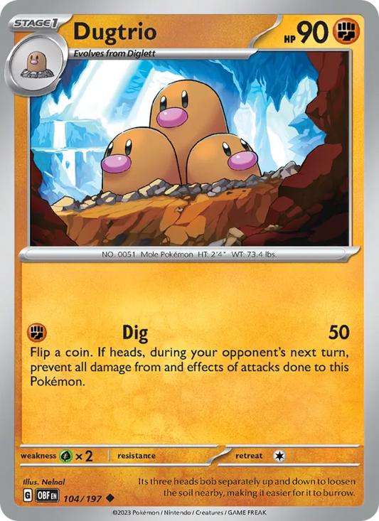 Dugtrio 104/197  - Reverse Holofoil SV03 Obsidian Flames - Uncommon