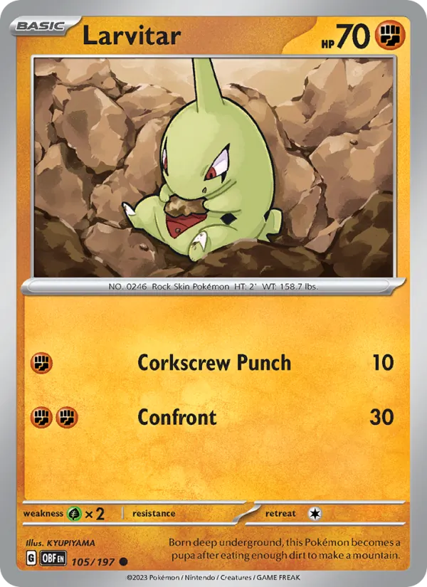 Larvitar 105/197  - Reverse Holofoil SV03 Obsidian Flames - Common