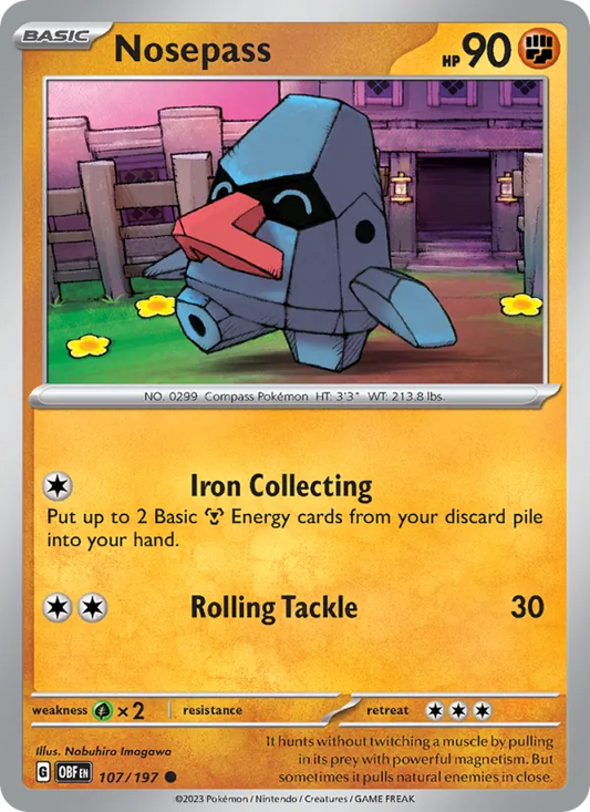 Nosepass 107/197  - Reverse Holofoil SV03 Obsidian Flames - Common