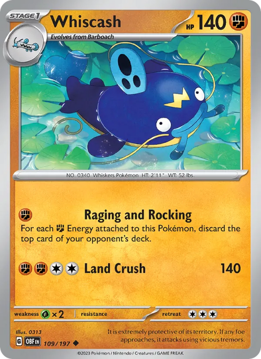 Whiscash 109/197  - Reverse Holofoil SV03 Obsidian Flames - Uncommon