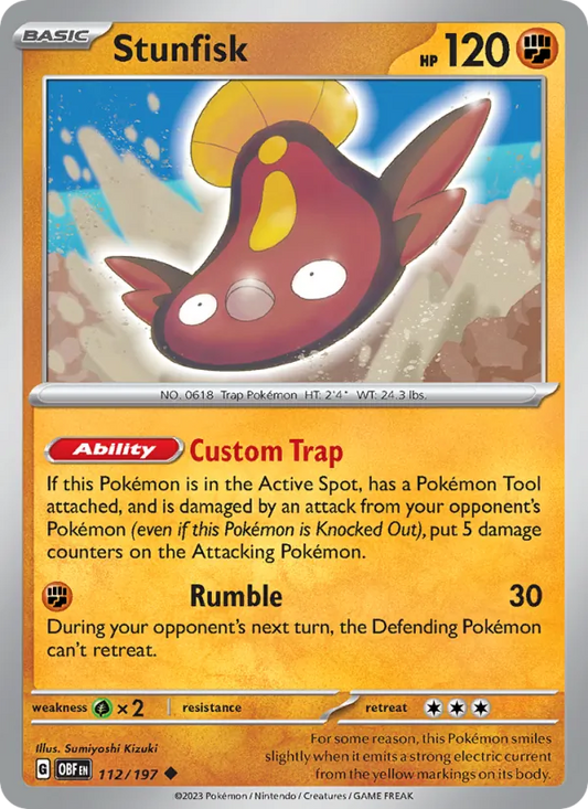 Stunfisk 112/197  - Reverse Holofoil SV03 Obsidian Flames - Uncommon