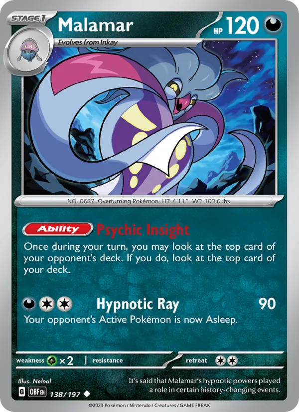 Malamar 138/197  - Reverse Holofoil SV03 Obsidian Flames - Uncommon