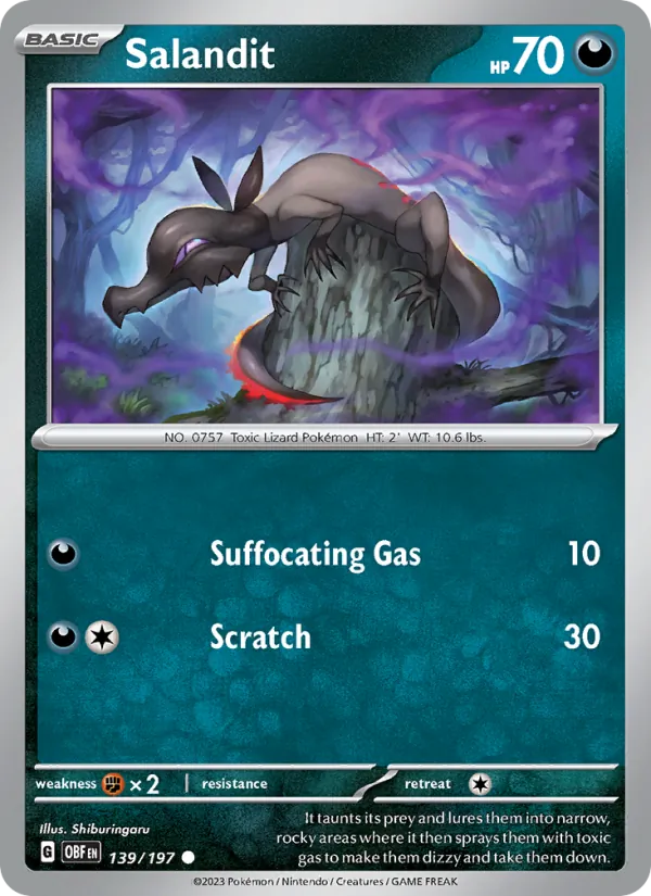Salandit 139/197  - Reverse Holofoil SV03 Obsidian Flames - Common