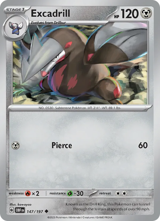 Excadrill 147/197  - Reverse Holofoil SV03 Obsidian Flames - Uncommon