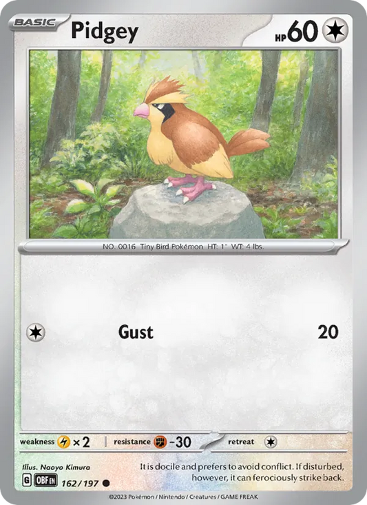 Pidgey 162/197  - Reverse Holofoil SV03 Obsidian Flames - Common