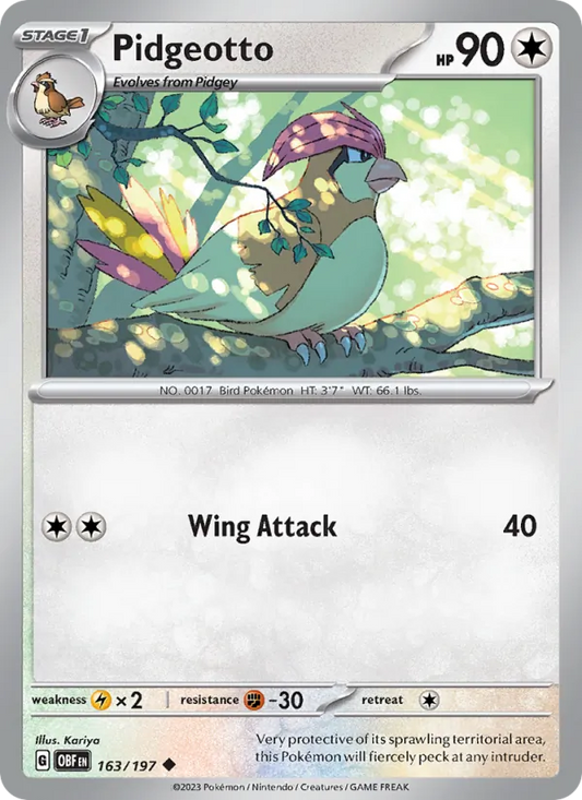 Pidgeotto 163/197  - Reverse Holofoil SV03 Obsidian Flames - Uncommon