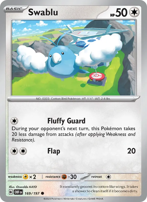 Swablu 169/197  - Reverse Holofoil SV03 Obsidian Flames - Common