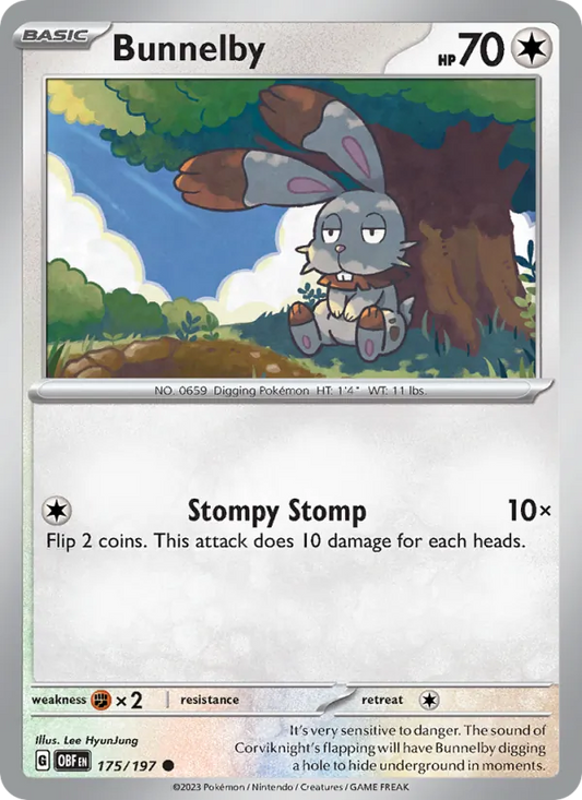 Bunnelby 175/197  - Reverse Holofoil SV03 Obsidian Flames - Common