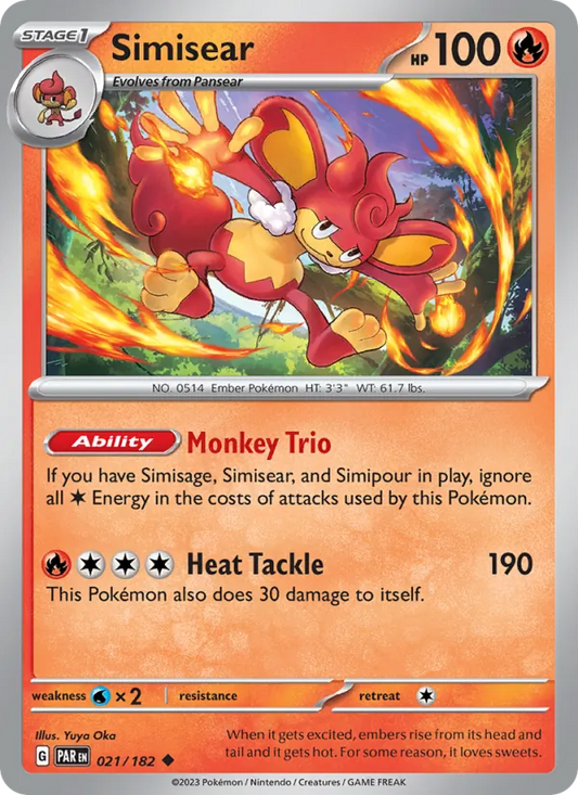 Simisear 021/182  - Reverse Holofoil SV04 Paradox Rift - Uncommon