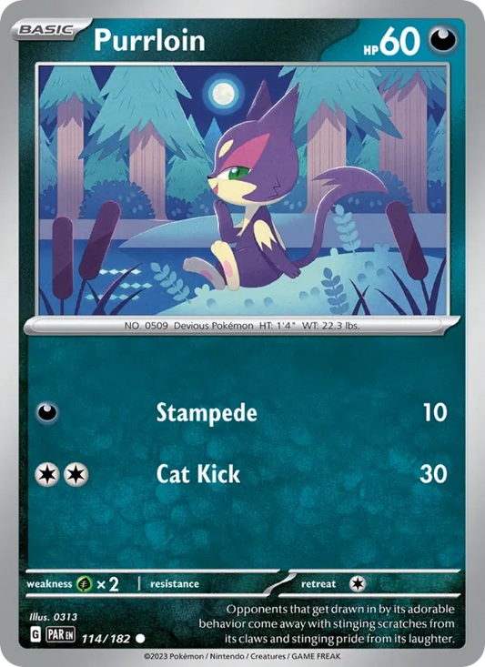 Purrloin 114/182  - Reverse Holofoil SV04 Paradox Rift - Common