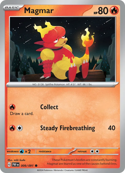 Magmar 009/091  - Reverse Holofoil SV Paldean Fates - Common