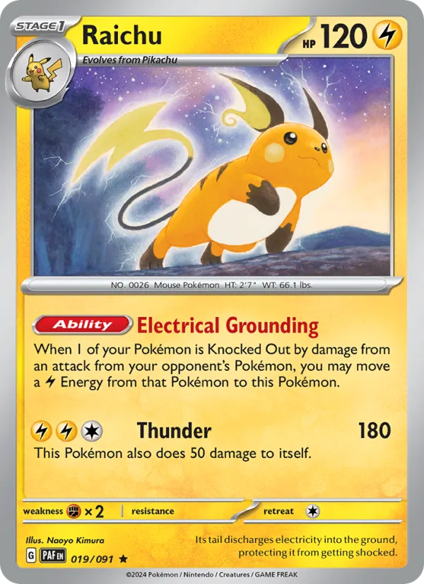 Raichu 019/091  - Reverse Holofoil SV Paldean Fates - Rare