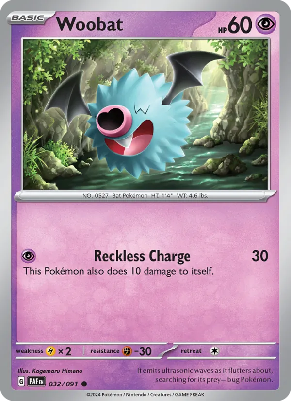 Woobat 032/091  - Reverse Holofoil SV Paldean Fates - Common