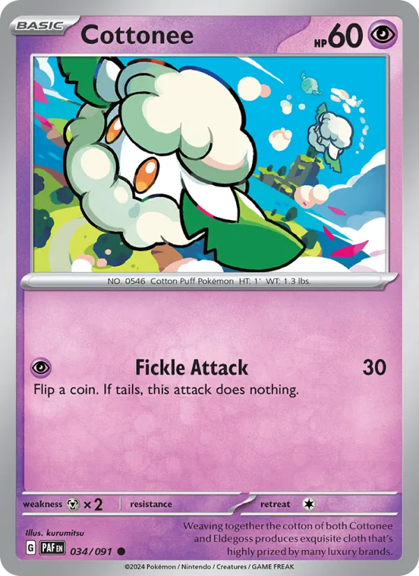Cottonee 034/091  - Reverse Holofoil SV Paldean Fates - Common