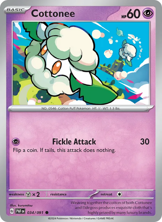 Cottonee 034/091  - Reverse Holofoil SV Paldean Fates - Common