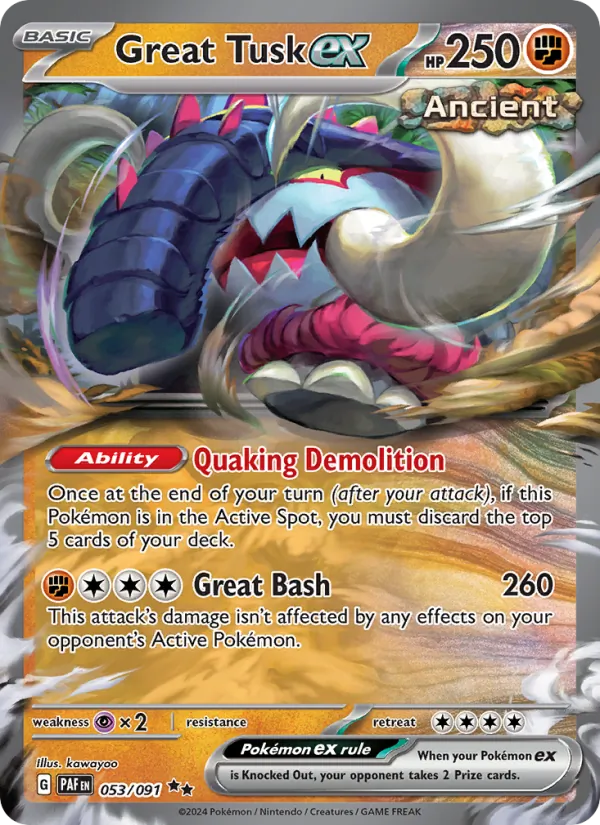 Great Tusk ex 053/091  - Holofoil SV Paldean Fates - Double Rare