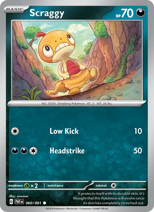 Scraggy 060/091  - Reverse Holofoil SV Paldean Fates - Common