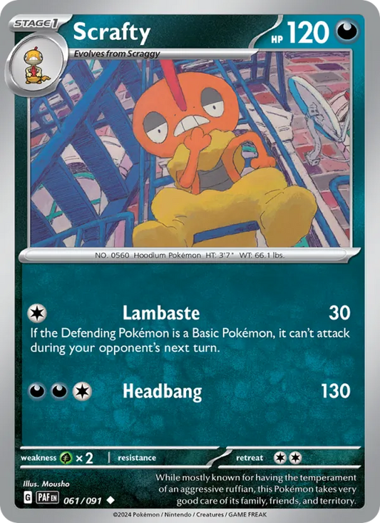 Scrafty 061/091  - Reverse Holofoil SV Paldean Fates - Uncommon