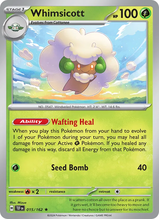 Whimsicott 015/162  - Reverse Holofoil SV05 Temporal Forces - Rare