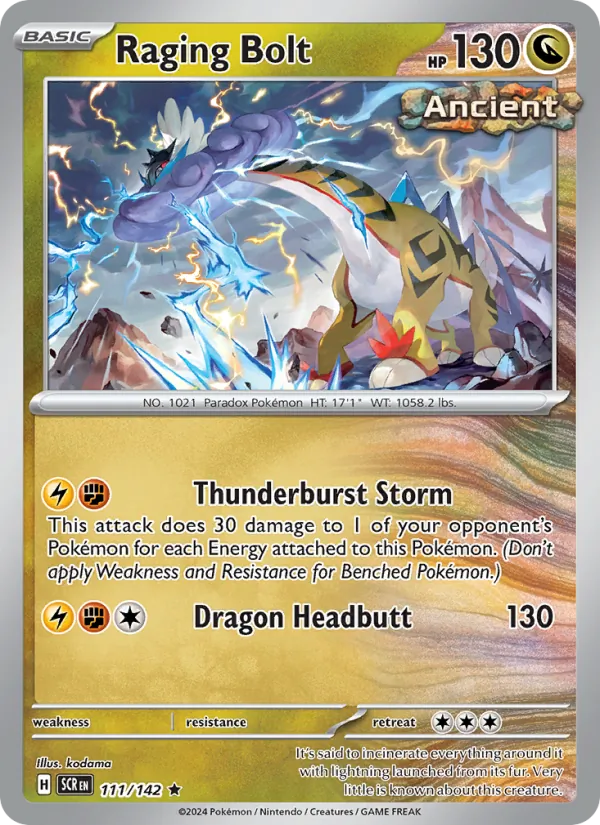 Raging Bolt 111/142  - Reverse Holofoil SV07 Stellar Crown - Rare