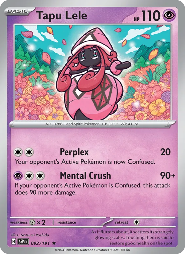 Tapu Lele 092/191  - Holofoil SV08 Surging Sparks - Rare
