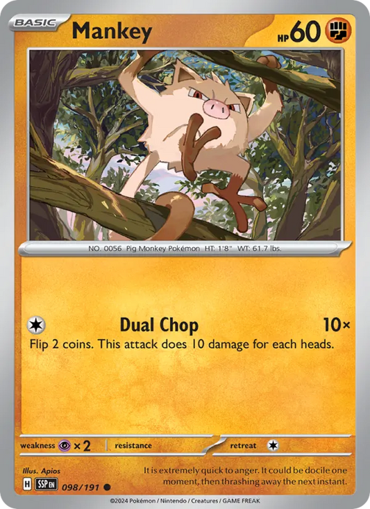 Mankey 098/191  - Reverse Holofoil SV08 Surging Sparks - Common