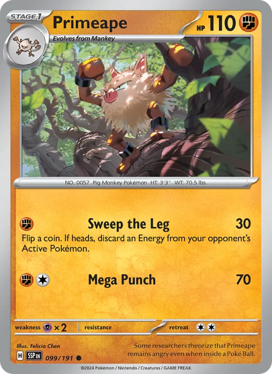 Primeape 099/191  - Reverse Holofoil SV08 Surging Sparks - Common