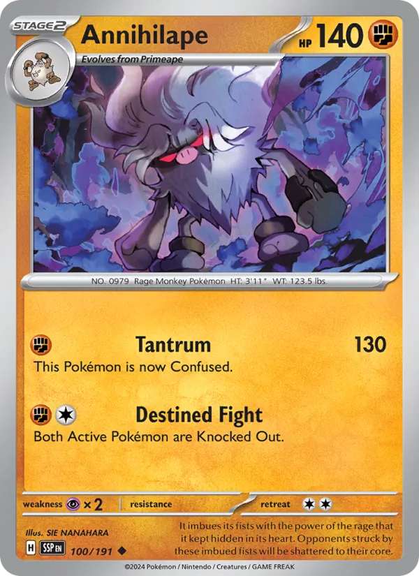 Annihilape 100/191  - Reverse Holofoil SV08 Surging Sparks - Uncommon