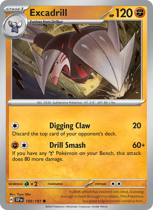 Excadrill 109/191  - Reverse Holofoil SV08 Surging Sparks - Common