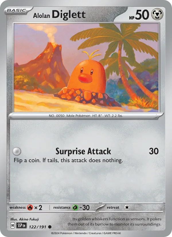 Alolan Diglett 122/191  - Reverse Holofoil SV08 Surging Sparks - Common