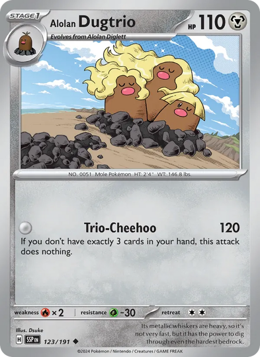 Alolan Dugtrio 123/191  - Reverse Holofoil SV08 Surging Sparks - Uncommon