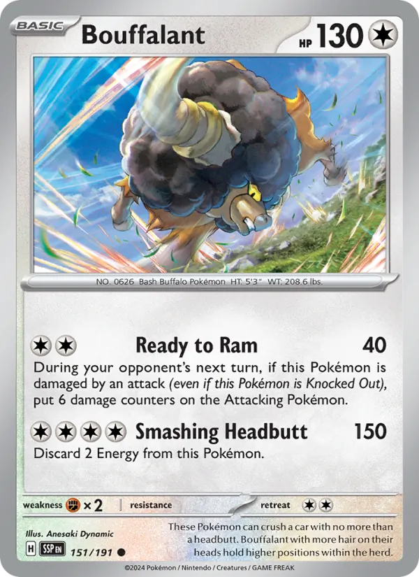 Bouffalant 151/191  - Reverse Holofoil SV08 Surging Sparks - Common