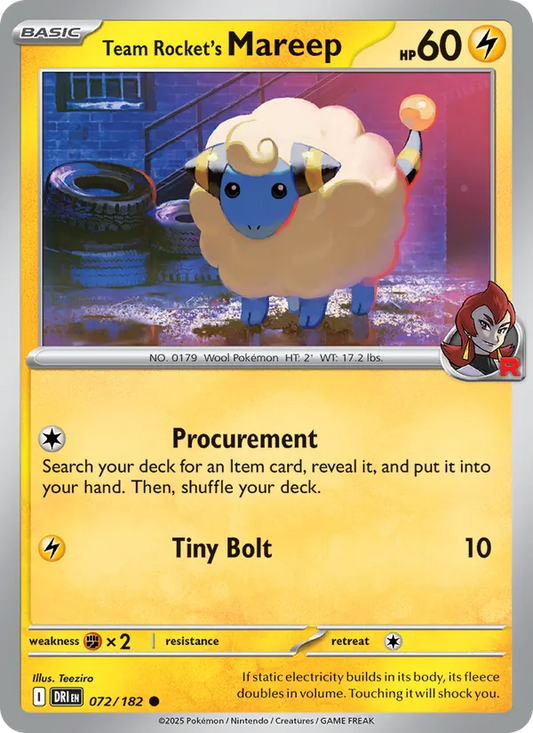 Team Rocket's Mareep 072/182  - Reverse Holofoil SV10 Destined Rivals - Common