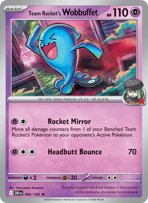 Team Rocket's Wobbuffet 082/182  - Reverse Holofoil SV10 Destined Rivals - Rare