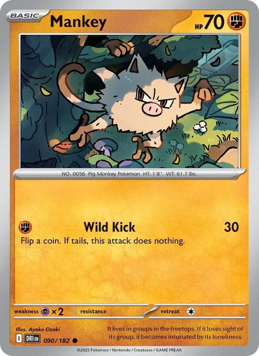 Mankey 090/182  - Reverse Holofoil SV10 Destined Rivals - Common