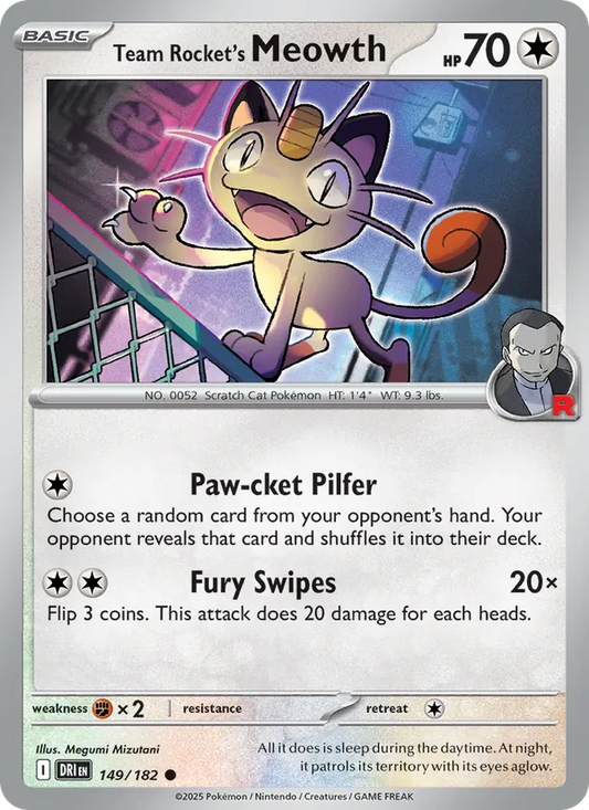 Team Rocket's Meowth 149/182  - Reverse Holofoil SV10 Destined Rivals - Common