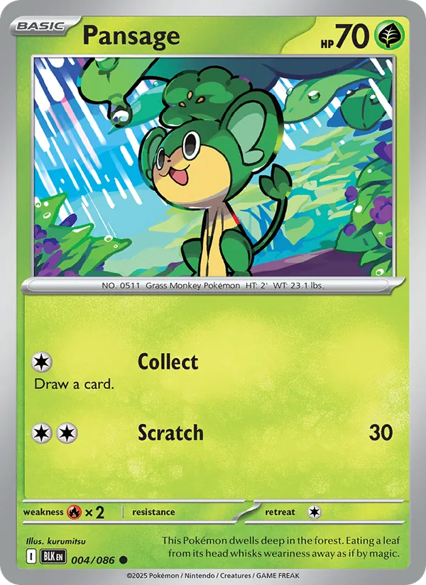 Pansage 004/086  - Reverse Holofoil SV Black Bolt - Common
