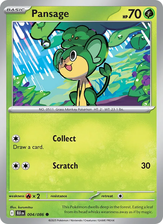 Pansage 004/086  - Reverse Holofoil SV Black Bolt - Common