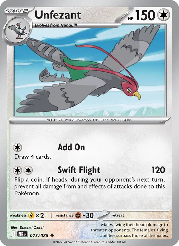 Unfezant 073/086  - Reverse Holofoil SV Black Bolt - Uncommon