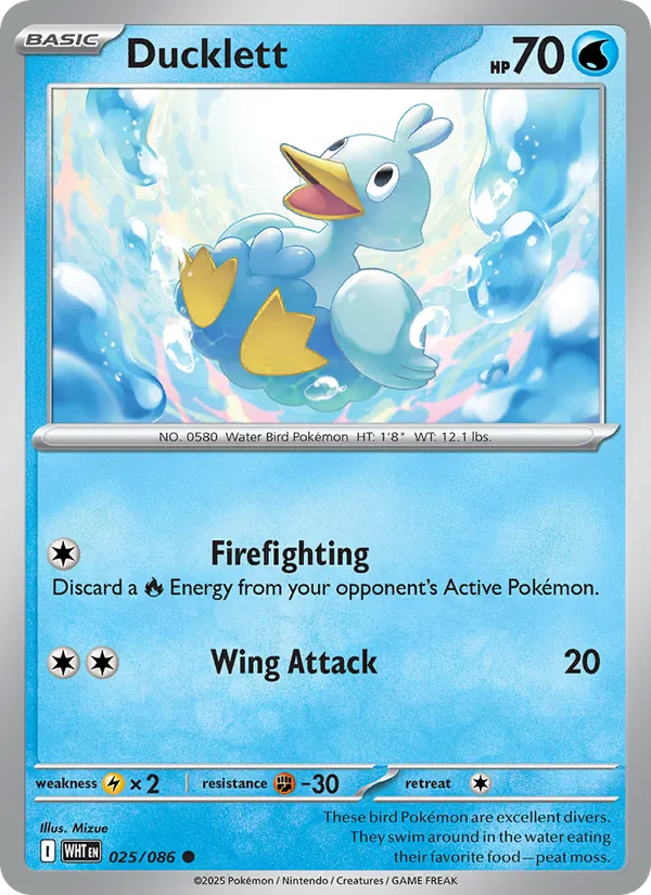 Ducklett 025/086  - Reverse Holofoil SV White Flare - Common