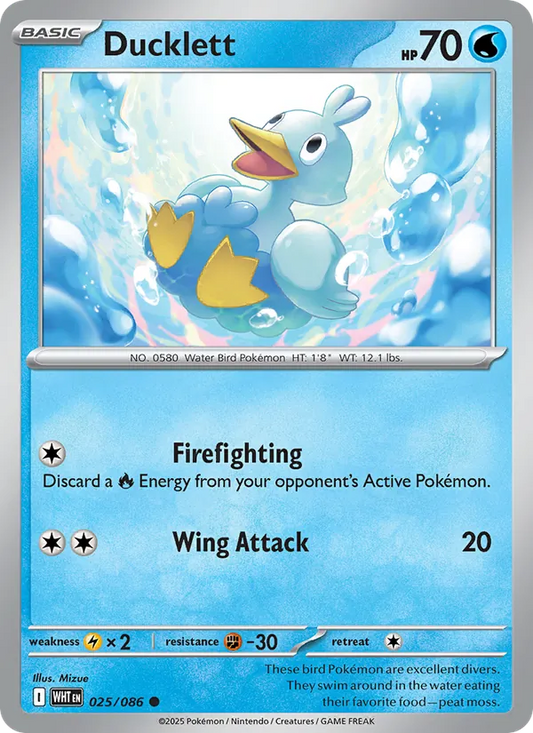 Ducklett 025/086  - Reverse Holofoil SV White Flare - Common