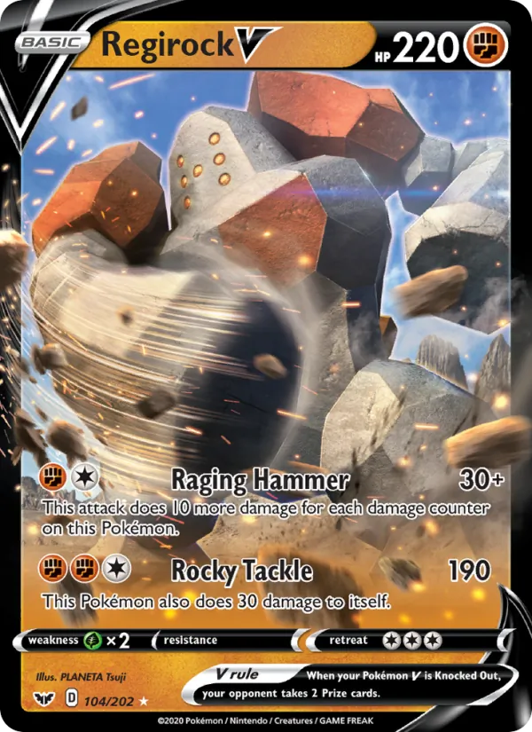 Regirock V 104/202  - Holofoil SWSH01 Sword & Shield Base Set - Holo Rare V
