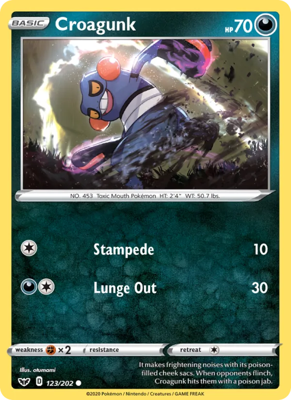 Croagunk 123/202  - Reverse Holofoil SWSH01 Sword & Shield Base Set - Common