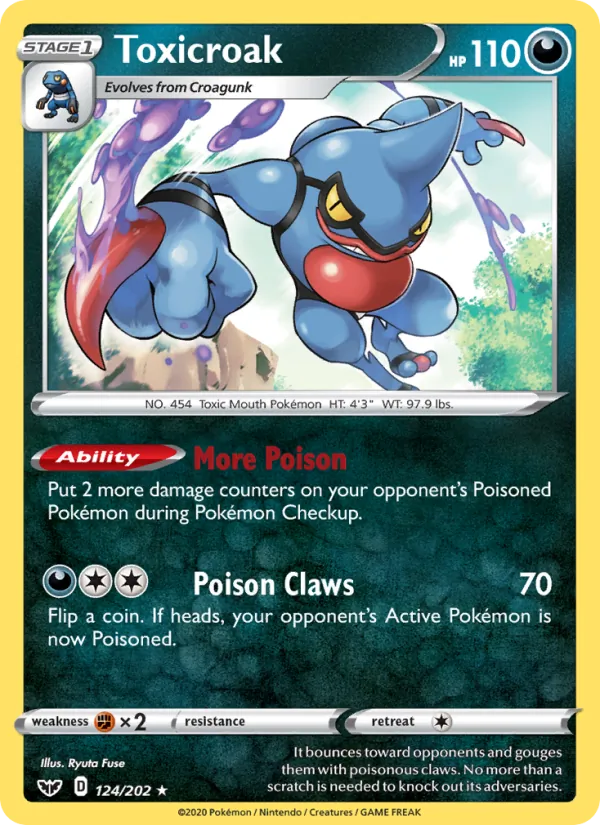 Toxicroak 124/202  - Holofoil SWSH01 Sword & Shield Base Set - Holo Rare