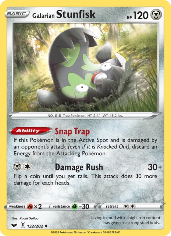 Galarian Stunfisk 132/202  - Reverse Holofoil SWSH01 Sword & Shield Base Set - Uncommon