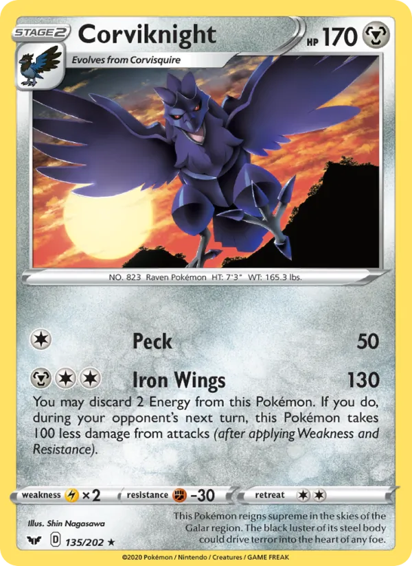 Corviknight 135/202  - Reverse Holofoil SWSH01 Sword & Shield Base Set - Rare
