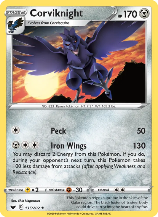 Corviknight 135/202  - Reverse Holofoil SWSH01 Sword & Shield Base Set - Rare
